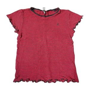 Volcom Red Black Striped Lettuce Trim T Shirt Women‎ Small Ribbed Short Sleeve